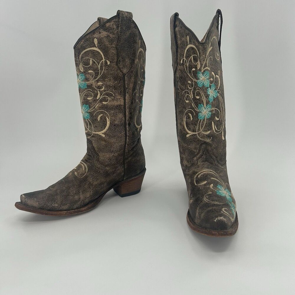 Circle G Corral Boots L5255 Multi Floral Distressed Western Snip Toe SZ 7.5